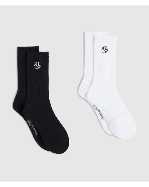 KL Jeans White Monogram Mid-Length Socks – 2-Pack
