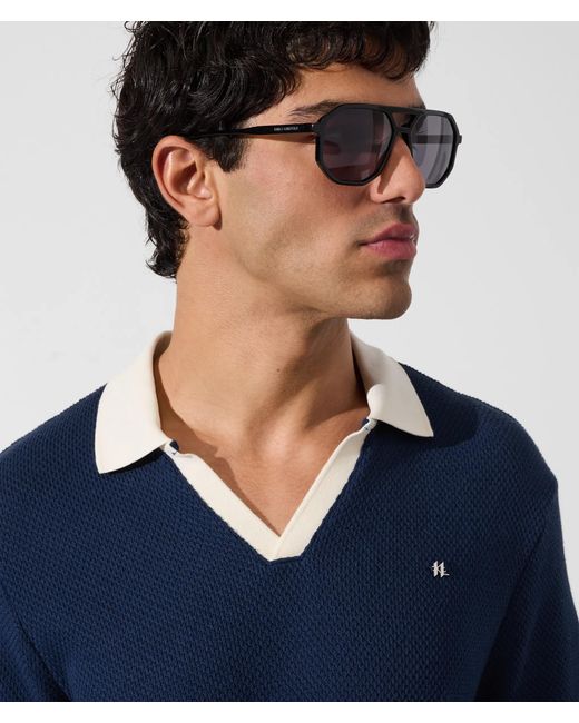 Karl Lagerfeld Blue Metal Monogram Crochet Polo Shirt for men