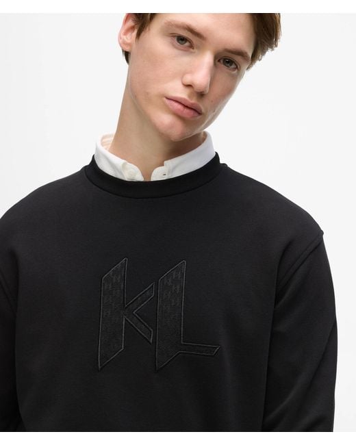 Karl Lagerfeld Black Monogram Crew Neck Sweatshirt for men