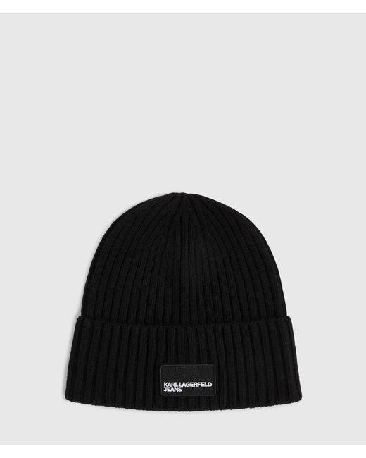 KL Jeans Black Logo Patch Beanie for men