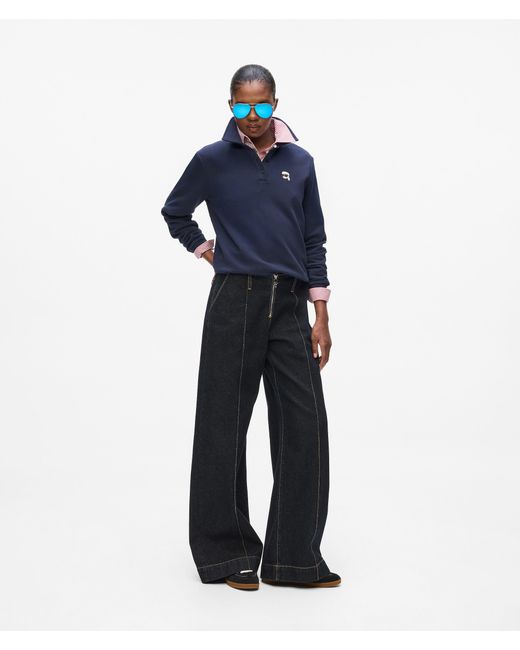 Karl Lagerfeld Blue Ikon Long-Sleeved Polo Shirt