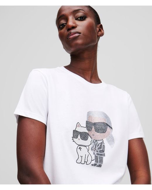 Karl Lagerfeld White Ikon Karl & Choupette Rhinestone T-Shirt