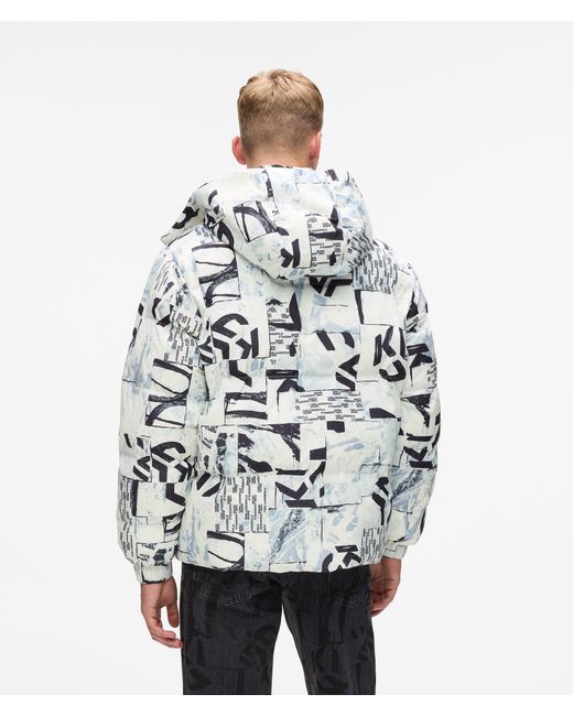 KL Jeans Gray All-Over Monogram Puffer Jacket for men