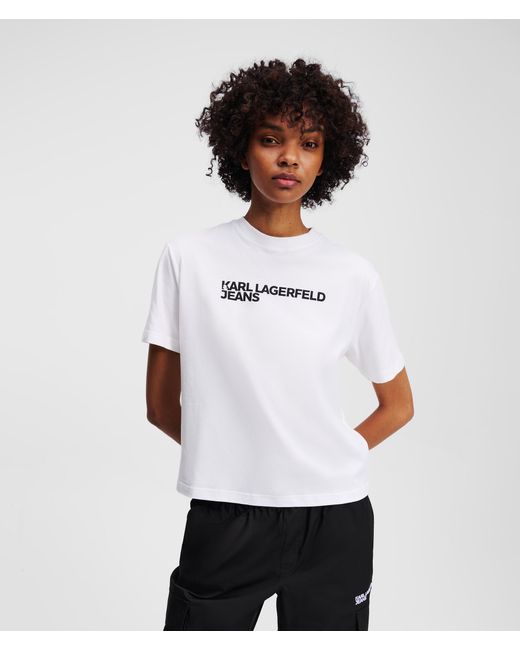 Karl Lagerfeld White T-Shirt Mit Logo, Frau, Größe: Xl