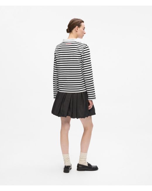 Karl Lagerfeld White Ikon Striped Long-Sleeved Polo Shirt