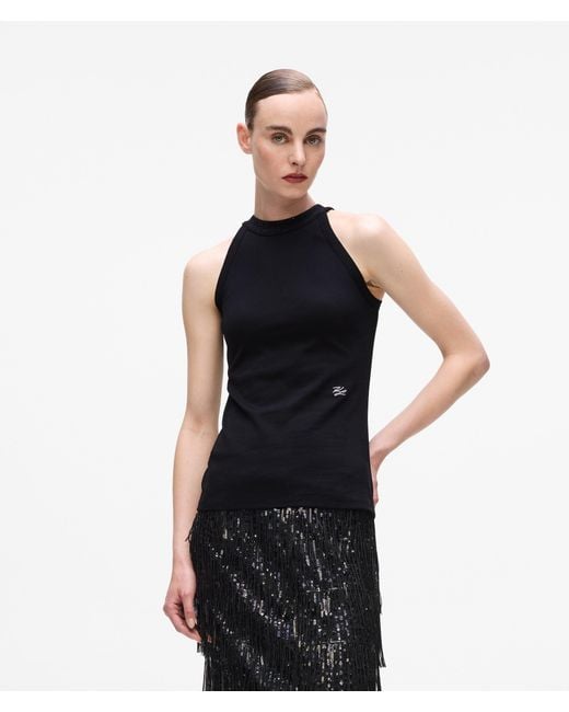 Karl Lagerfeld Black Rhinestone Halter-Neck Top
