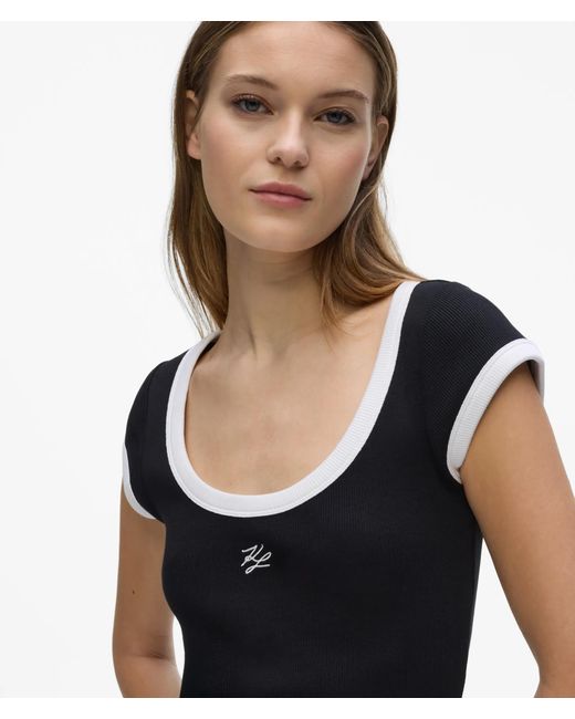 Karl Lagerfeld Black And Scoop Neck T-Shirt