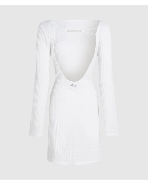 Karl Lagerfeld White Textured Faux-Pearl Mini Beach Dress