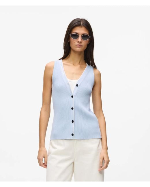 Karl Lagerfeld White Logo V-Neck Knit Top