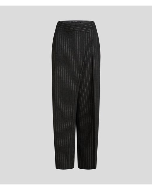 Karl Lagerfeld Black Metallic Pinstripe Wrap Pants