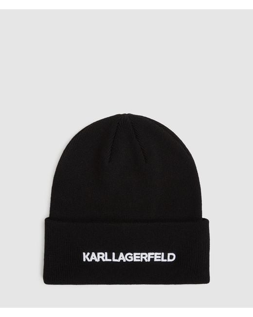 Karl Lagerfeld Black Logo Beanie for men