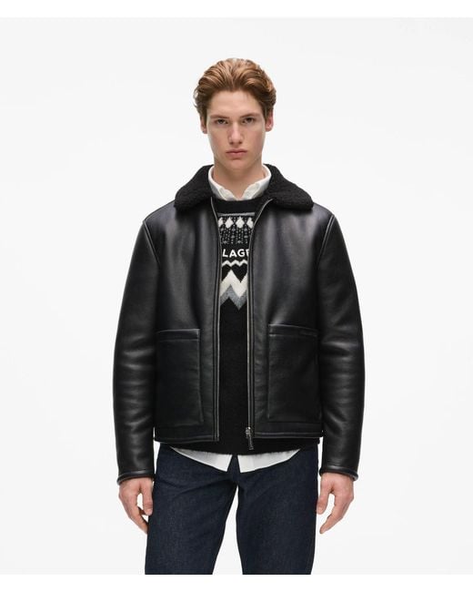 Karl Lagerfeld Black Faux-Shearling Reversible Jacket for men