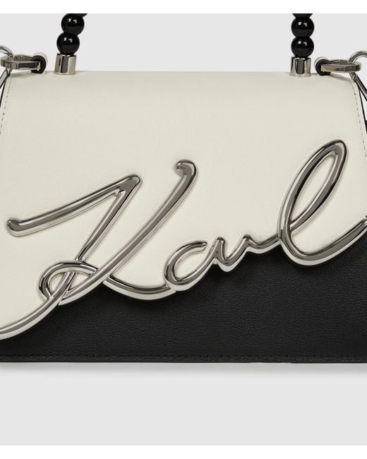 Karl Lagerfeld Black K/Signature Faux-Pearl Top Handle Bag