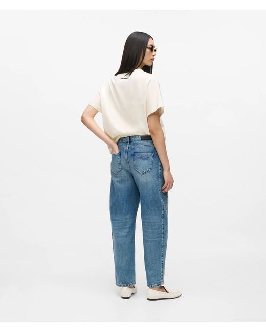 Karl Lagerfeld Blue Mid-Rise Barrel-Leg Jeans