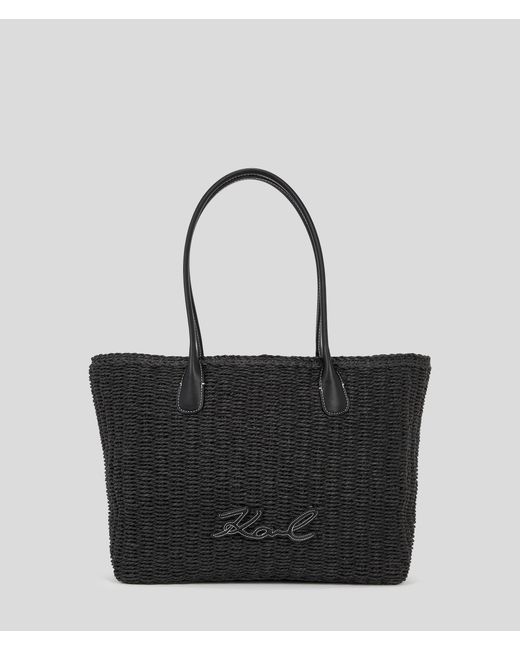 Karl Lagerfeld Black Karl Logo Raffia Beach Tote Bag