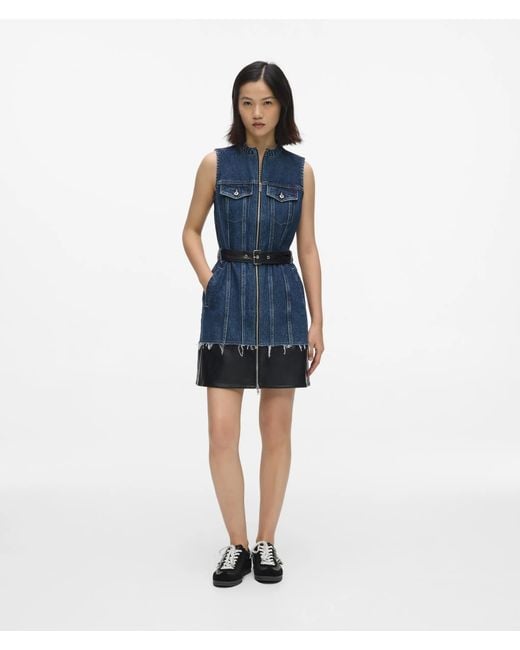 KL Jeans Blue Faux-Leather And Denim Dress