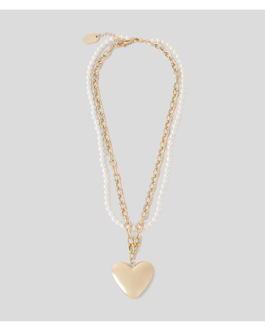 Karl Lagerfeld White K/heart Pearls Necklace