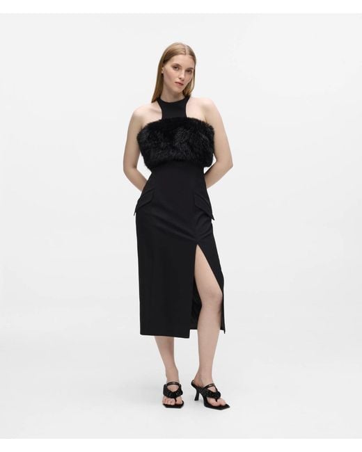 Karl Lagerfeld Black Faux-Fur Trim Dress