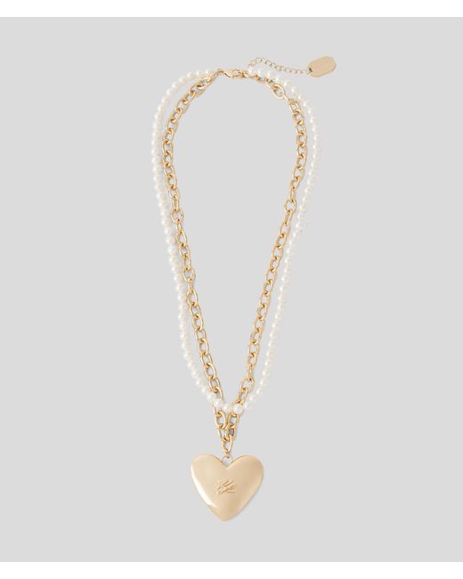 Karl Lagerfeld White K/heart Pearls Necklace