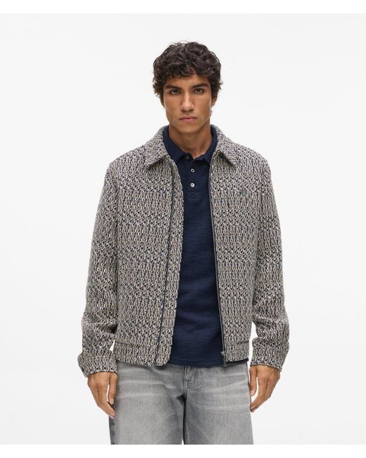 Karl Lagerfeld Gray Zip-Up Bouclé Tweed Jacket for men
