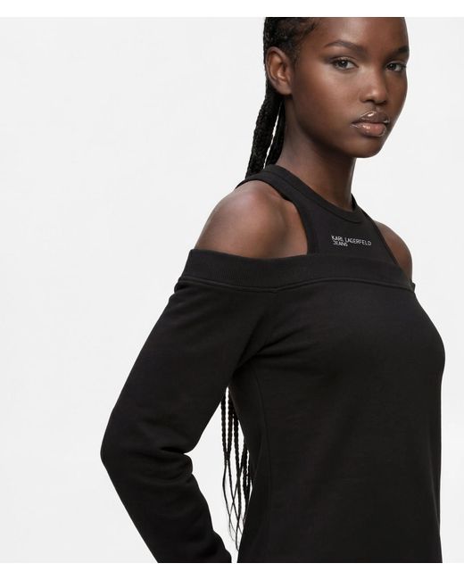 KL Jeans Black Cold-Shoulder Sweat Dress