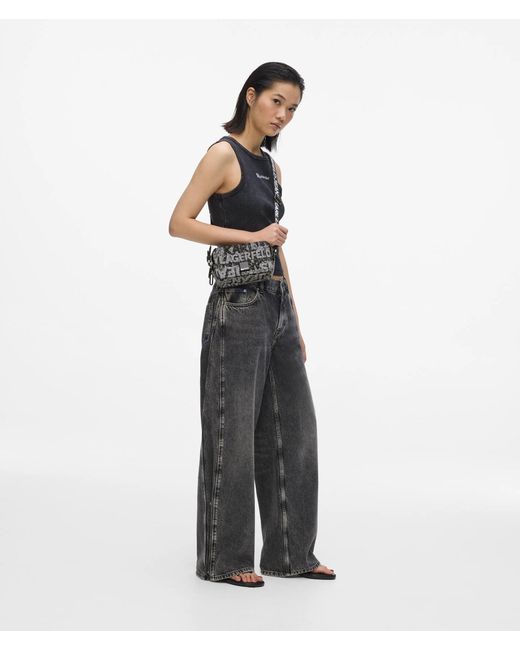 KL Jeans Black Denim Graphic Print Camera Bag