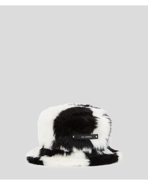 Karl Lagerfeld Black Faux-fur Checked Bucket Hat