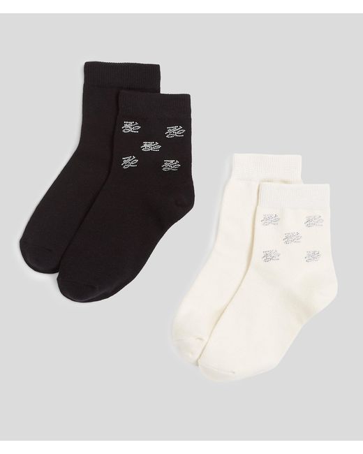Karl Lagerfeld Black K/Autograph Rhinestone Socks – 2-Pack