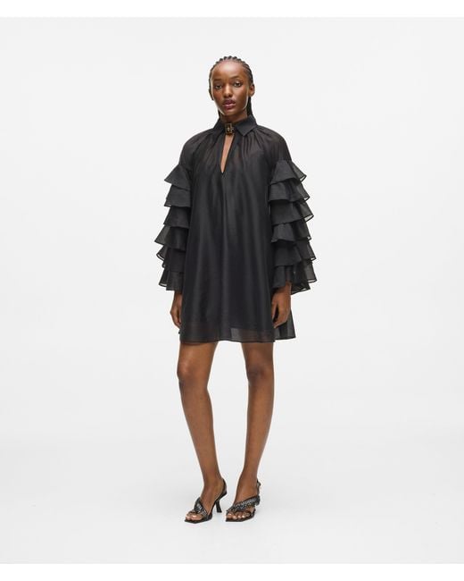 Karl Lagerfeld Black Ruffled Sleeves Dress