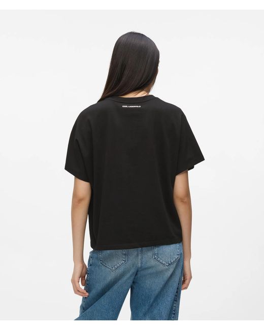 Karl Lagerfeld Black Signature T-Shirt Mit Seilapplikation, Damen, Größe