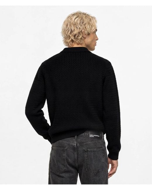 KL Jeans Black Long-Sleeved Knit Polo for men