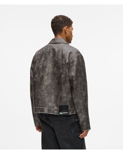 KL Jeans Gray Distressed Faux Leather Jacket for men
