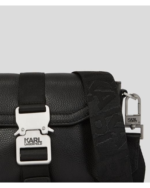 Karl Lagerfeld Black Pebbled Leather Crossbody Bag for men