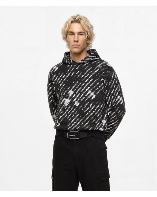 KL Jeans Black Relaxed All-Over Ombré Logo Hoodie for men