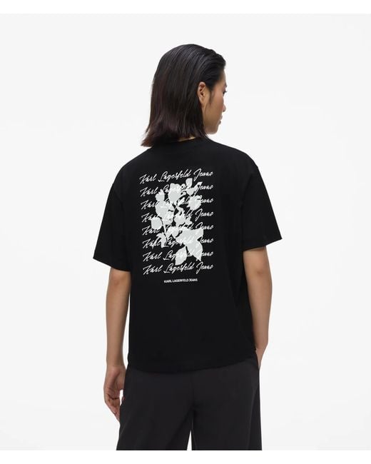 KL Jeans Black Regular‑Fit Flocked Floral T-Shirt