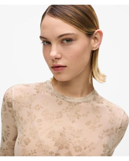 KL Jeans Natural Long-Sleeved Floral Mesh T-Shirt