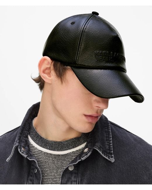 KL Jeans Black Cracked Faux-Leather Cap for men