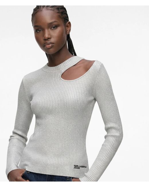 KL Jeans White Metallic Coated Sweater