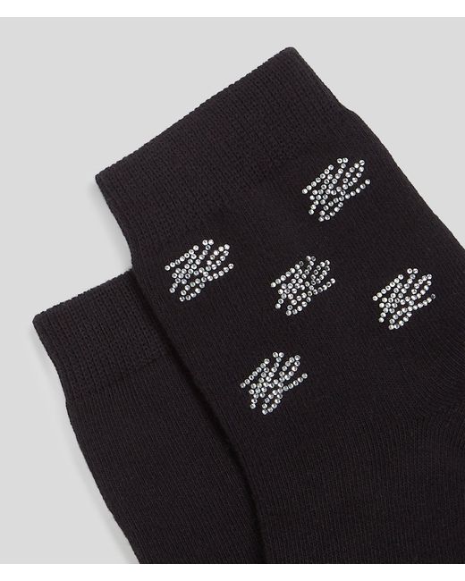 Karl Lagerfeld Black K/Autograph Rhinestone Socks – 2-Pack