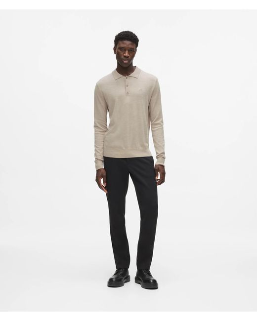 Karl Lagerfeld Natural Merino Wool Long-Sleeved Polo Shirt for men