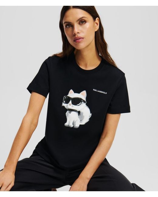 Karl Lagerfeld Black Ikon Choupette Aquarelle T-Shirt