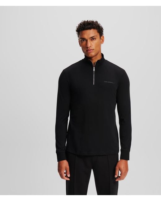 Karl Lagerfeld Black Long-sleeved Zip Polo Shirt for men