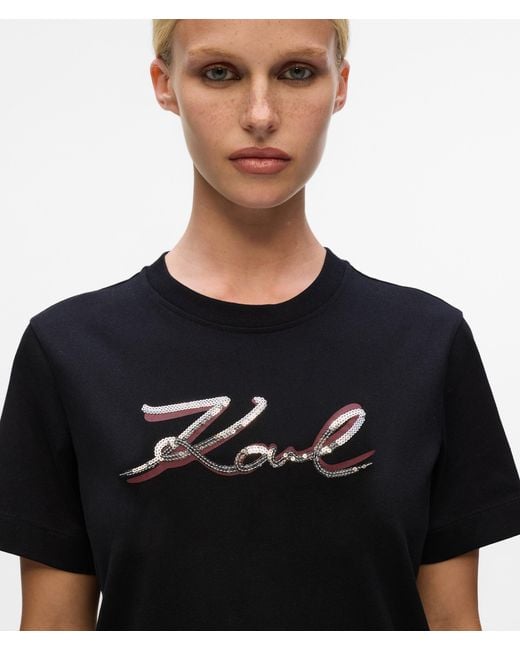 Karl Lagerfeld Black Sequin Signature T-Shirt
