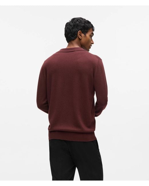 Karl Lagerfeld Red Wool Long-Sleeved Polo Shirt for men