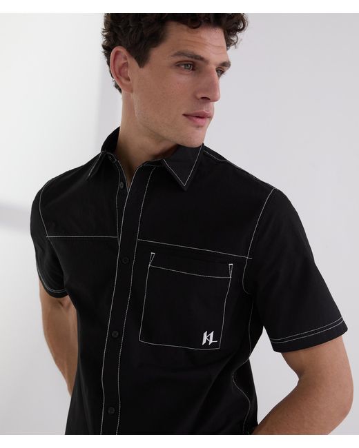 Karl Lagerfeld Black Short-sleeved Contrast Stitch Shirt for men