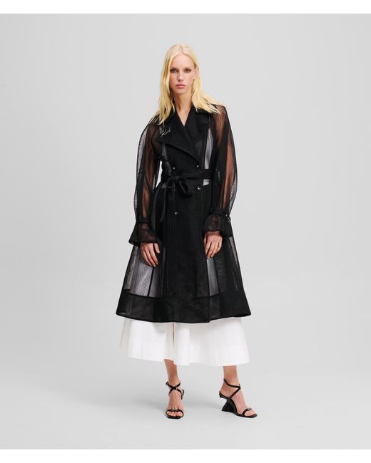 Karl Lagerfeld Black Mesh-Trenchcoat, Frau, Größe