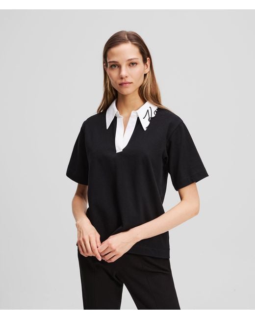 Karl Lagerfeld Black Signature Polo Shirt