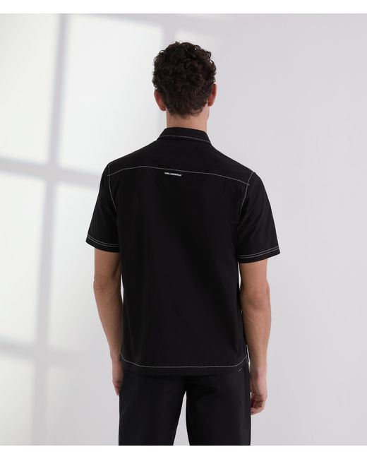 Karl Lagerfeld Black Short-sleeved Contrast Stitch Shirt for men