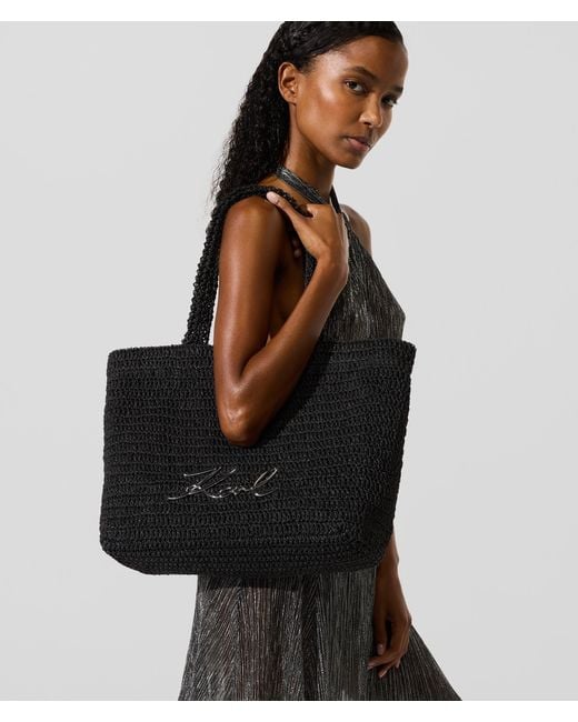 Karl Lagerfeld Black K/Signature Crochet Beach Bag