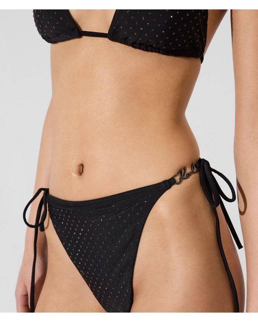 Karl Lagerfeld Black Rhinestone Cheeky Bikini Bottoms